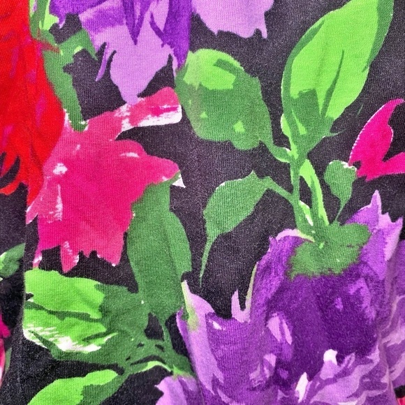 Lauren Ralph Lauren Black with Purple & Red Floral V-Neck Quarter Sleeve Top - Picture 6 of 12